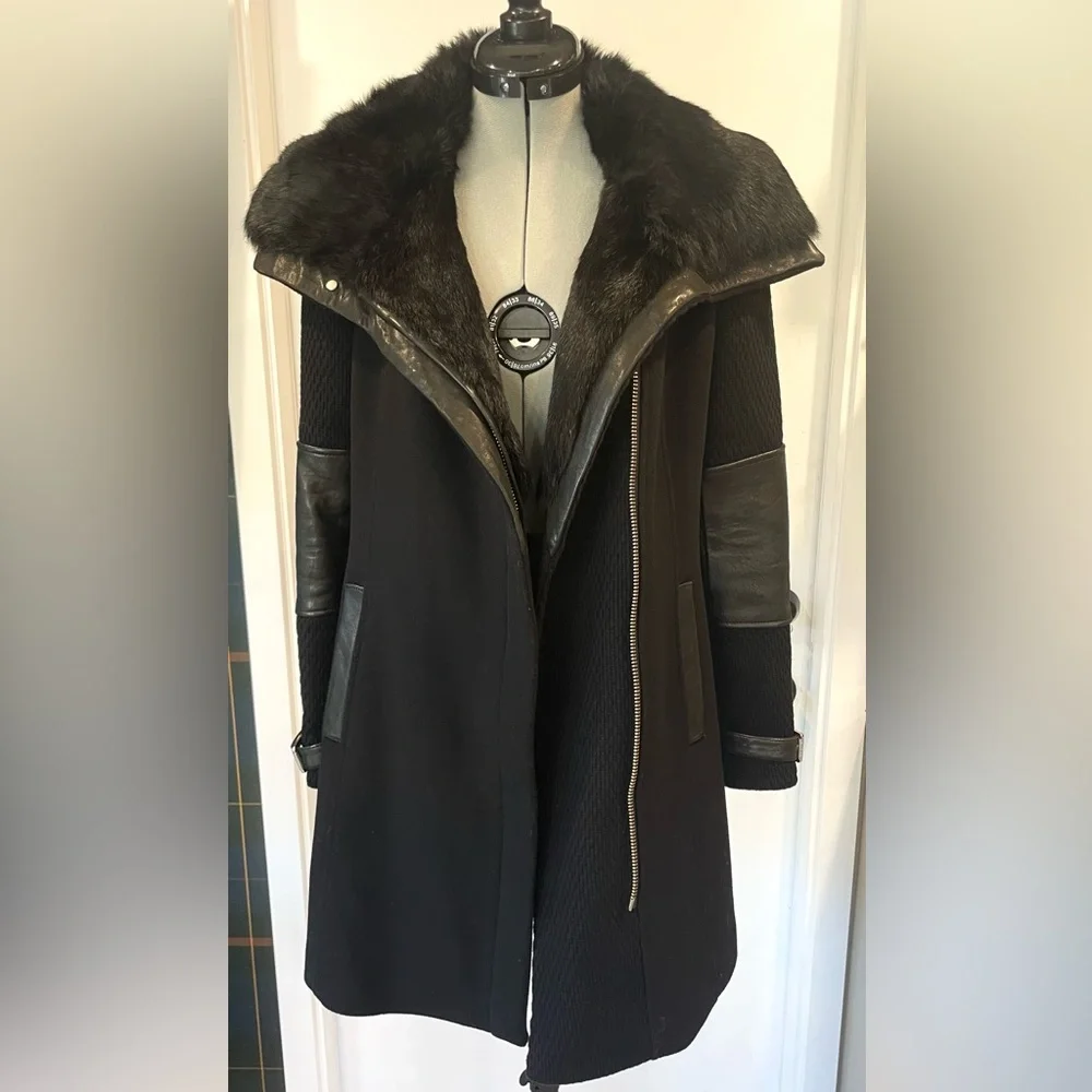 Andrew Marc Wool&Cashmere coat, leather trim, real fur collar, sz2, $695, NWOT - Picture 4 of 16